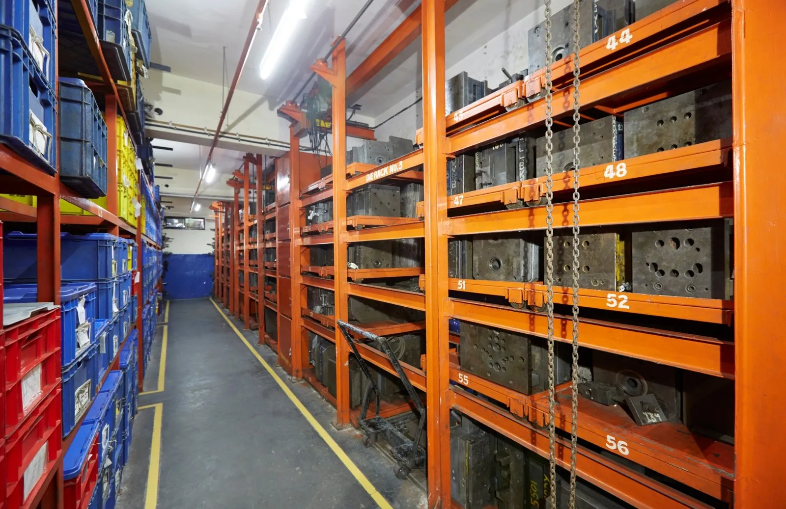 Moulds stored on racking