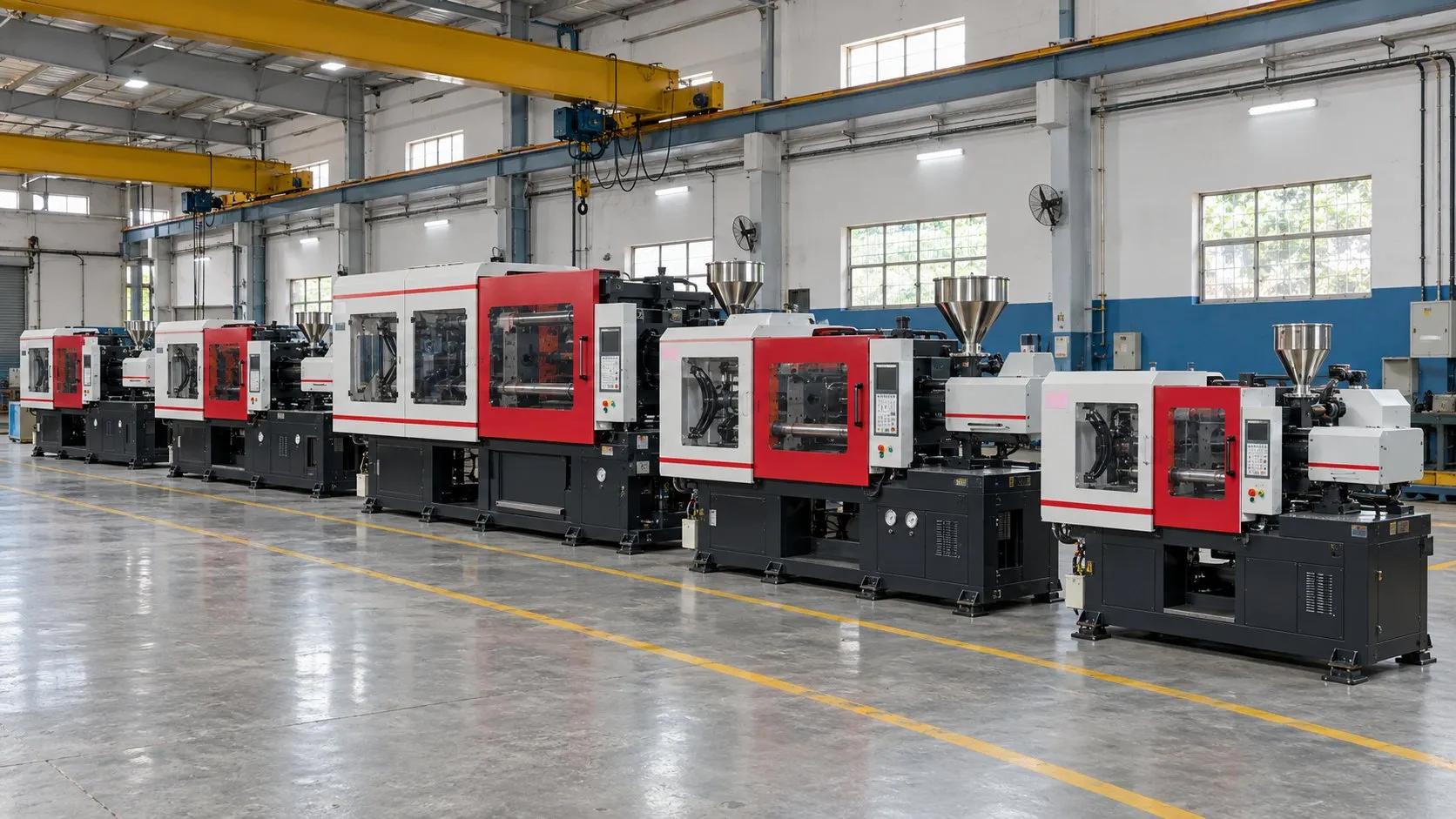 A line of Pratishna injection moulding machines on the shop floor